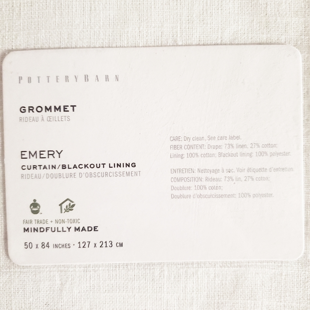Pottery Barn Emery Drape Grommet Curtain Blackout Curtain 50" x 84" White - Picture 2 of 7